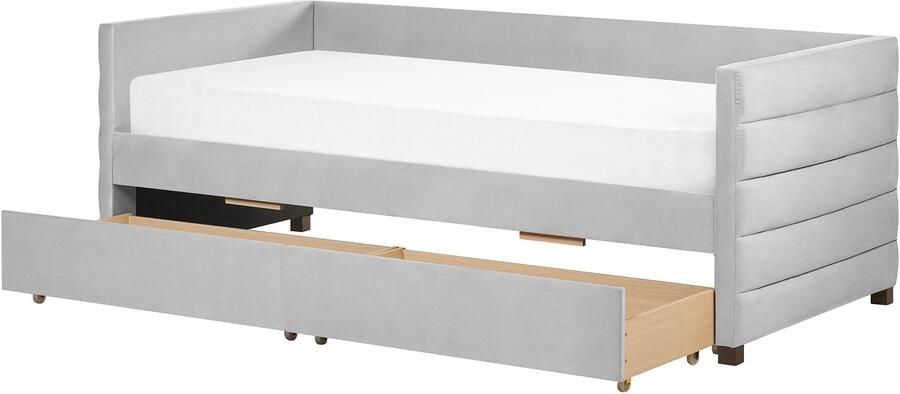 Beliani Bedbank met opbergruimte Fluweel MARRAY 90 x 200 cm Lichtgrijs