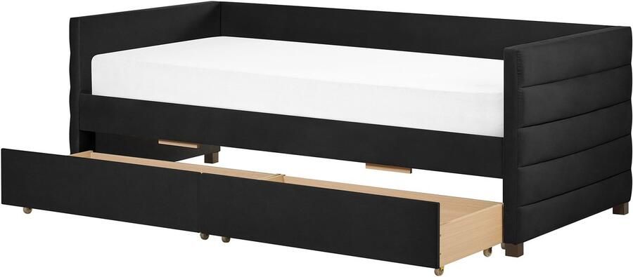 Beliani Bedbank met opbergruimte Fluweel MARRAY 90 x 200 cm Zwart