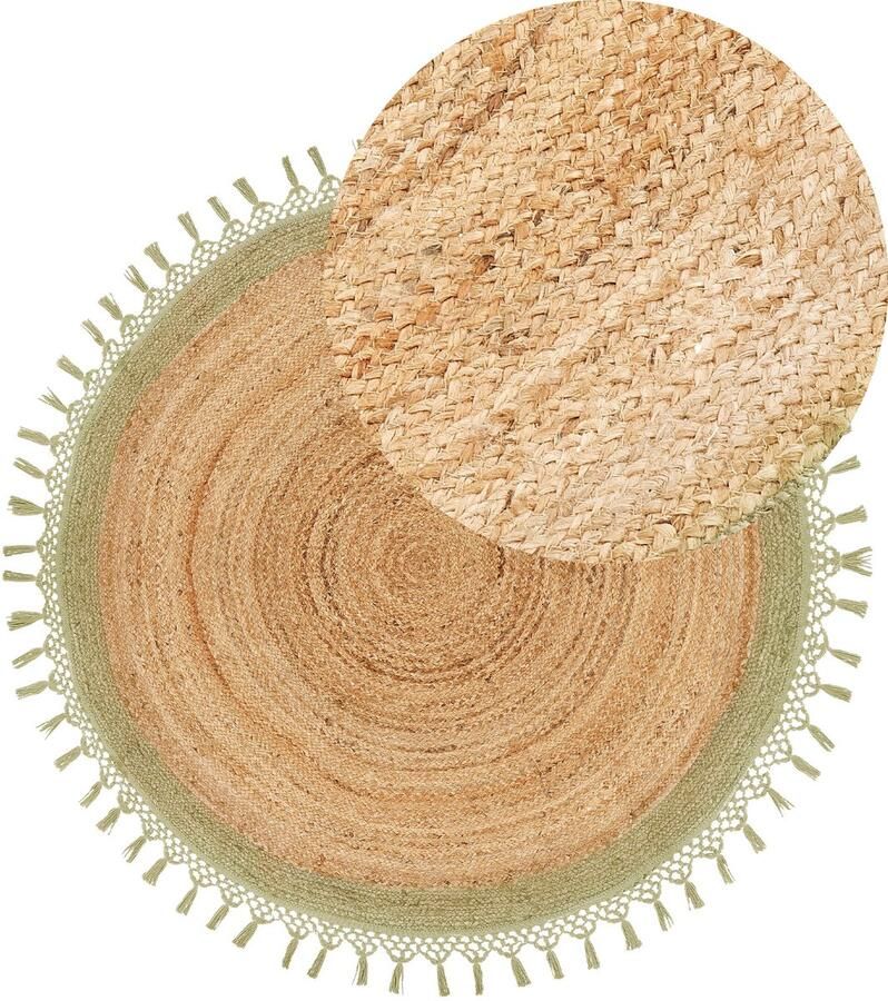 Beliani Vloerkleed jute beige groen ⌀ 140 cm MARTS