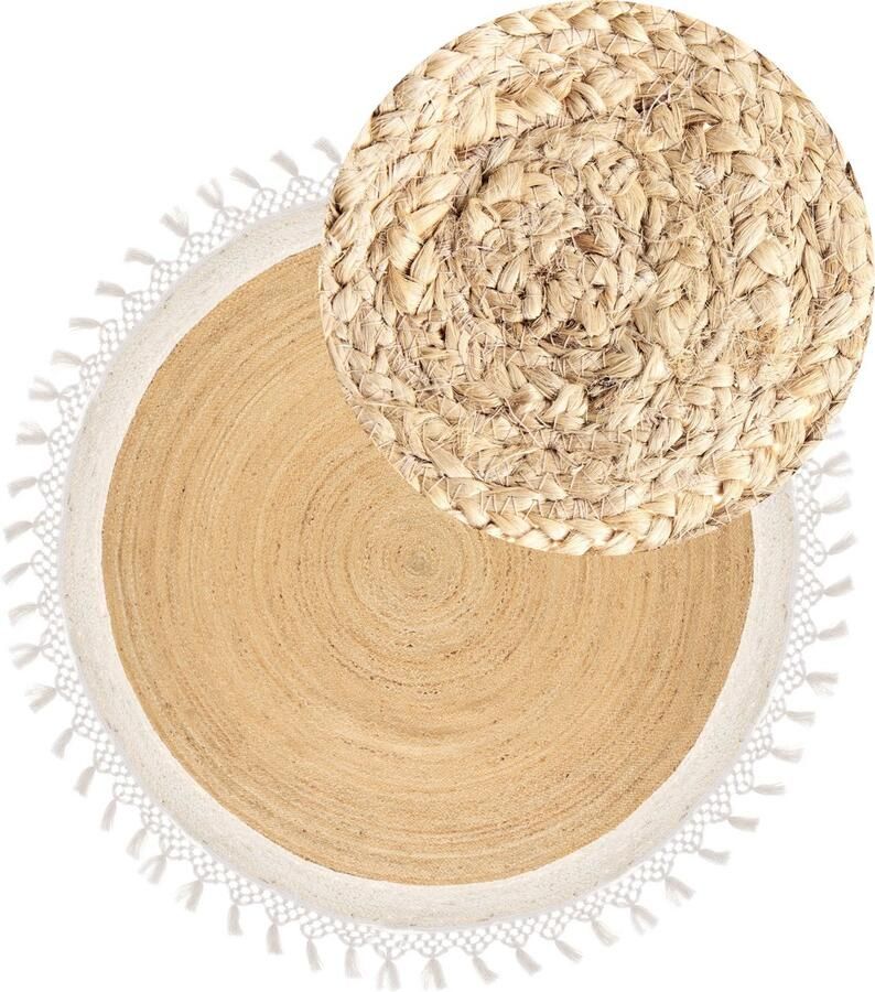 Beliani Vloerkleed jute beige wit ⌀ 200 cm MARTS