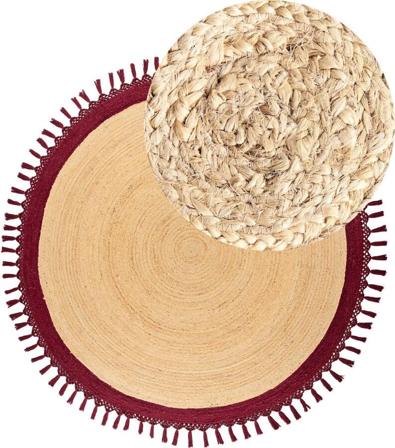 Beliani Vloerkleed jute beige rood ⌀ 200 cm MARTS