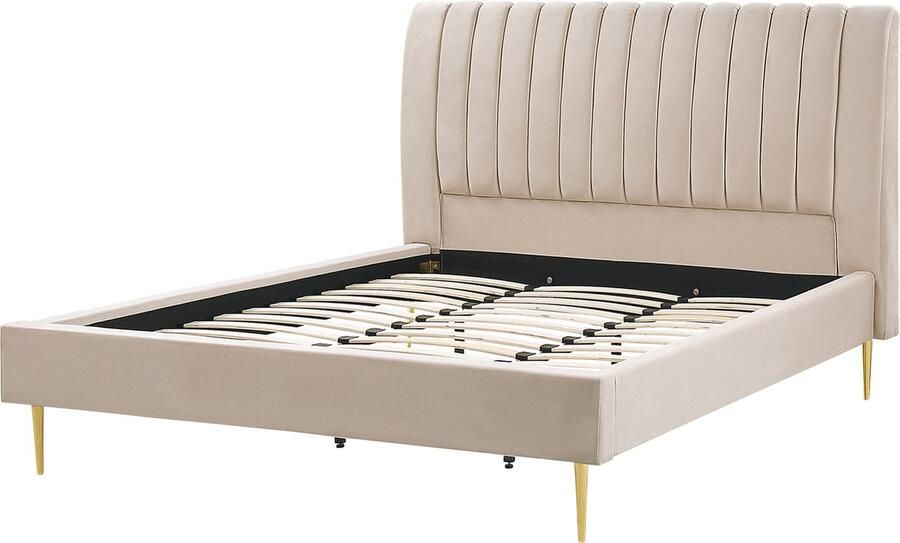 Beliani MARVILLE Tweepersoonsbed Zandbeige 180 x 200 cm Fluweel