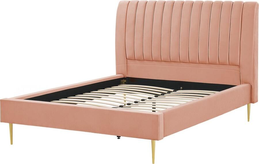 Beliani MARVILLE Tweepersoonsbed Perzik 140 x 200 cm Fluweel