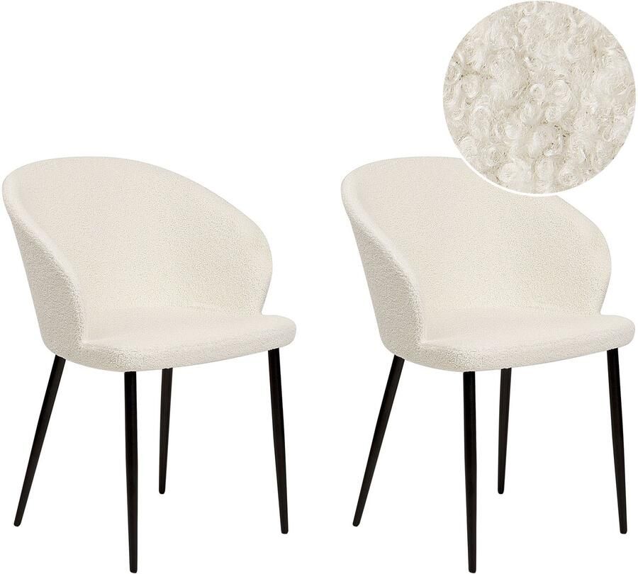 Beliani MASON Eetkamerstoel set van 2 Gebroken wit Polyester - Foto 2