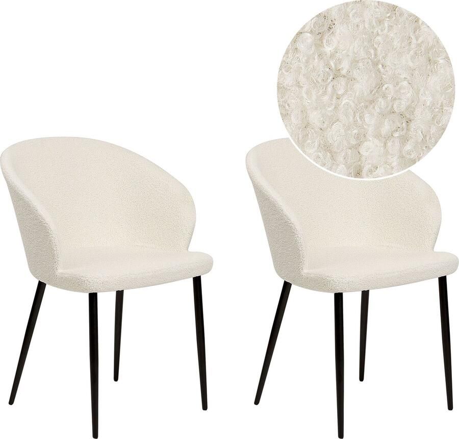 Beliani MASON Eetkamerstoel set van 2 Gebroken wit Polyester