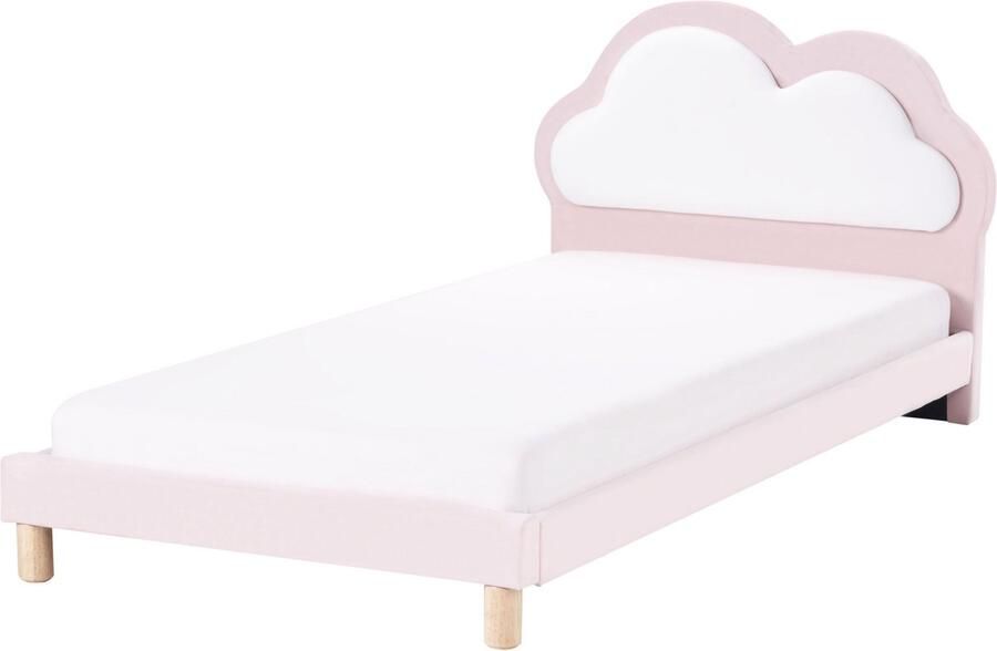 Beliani Kinderbed Wolk Fluweel MAZOU 90 x 200 cm Roze
