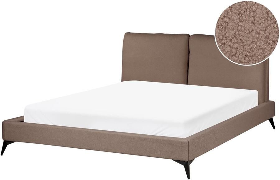 Beliani MELLE Tweepersoonsbed Bruin 160 x 200 cm Bouclé