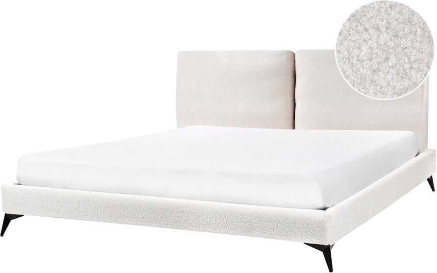 Beliani MELLE Tweepersoonsbed Gebroken wit 180 x 200 cm Bouclé