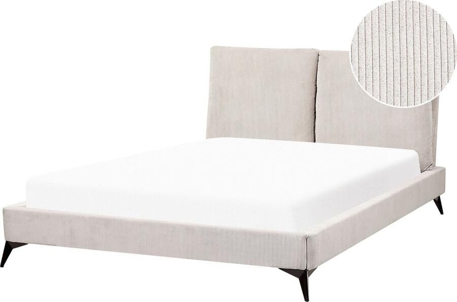 Beliani -MELLE -Tweepersoonsbed-Lichtbeige-140 x 200 cm-Corduroy