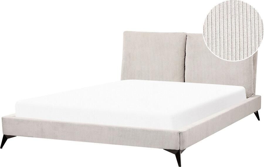 Beliani -MELLE -Tweepersoonsbed-Lichtbeige-160 x 200 cm-Corduroy