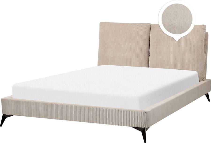 Beliani MELLE Tweepersoonsbed Taupe 140 x 200 cm Corduroy - Foto 2