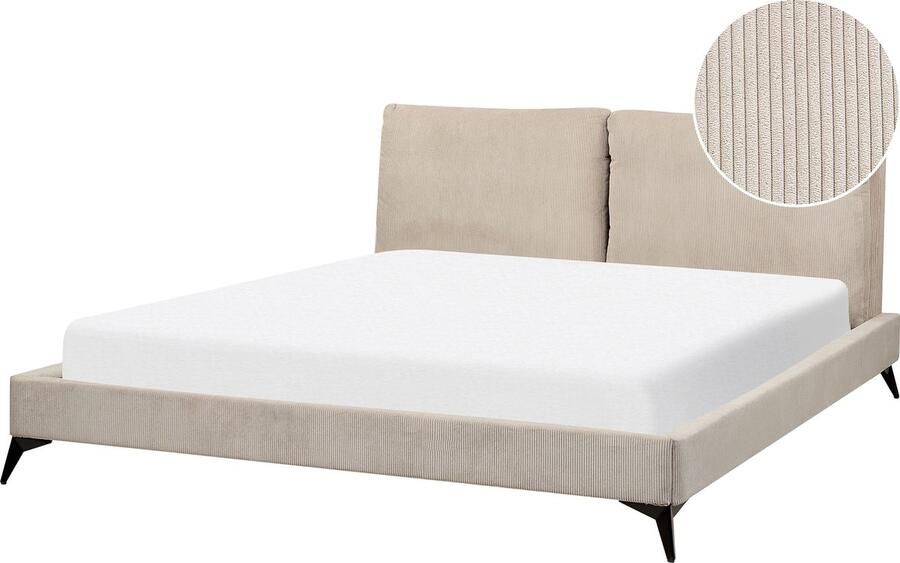 Beliani MELLE Tweepersoonsbed Taupe 180 x 200 cm Corduroy