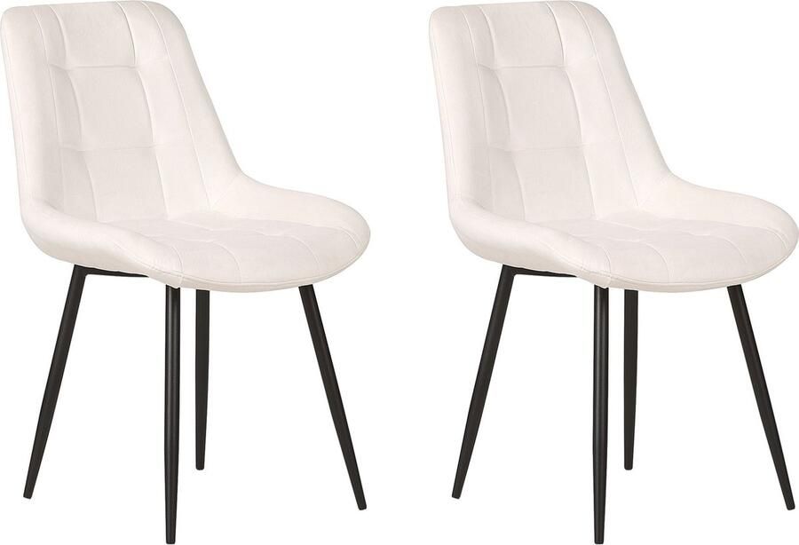 Beliani Set van 2 eetkamerstoelen MELROSE Fluweel Gebroken wit