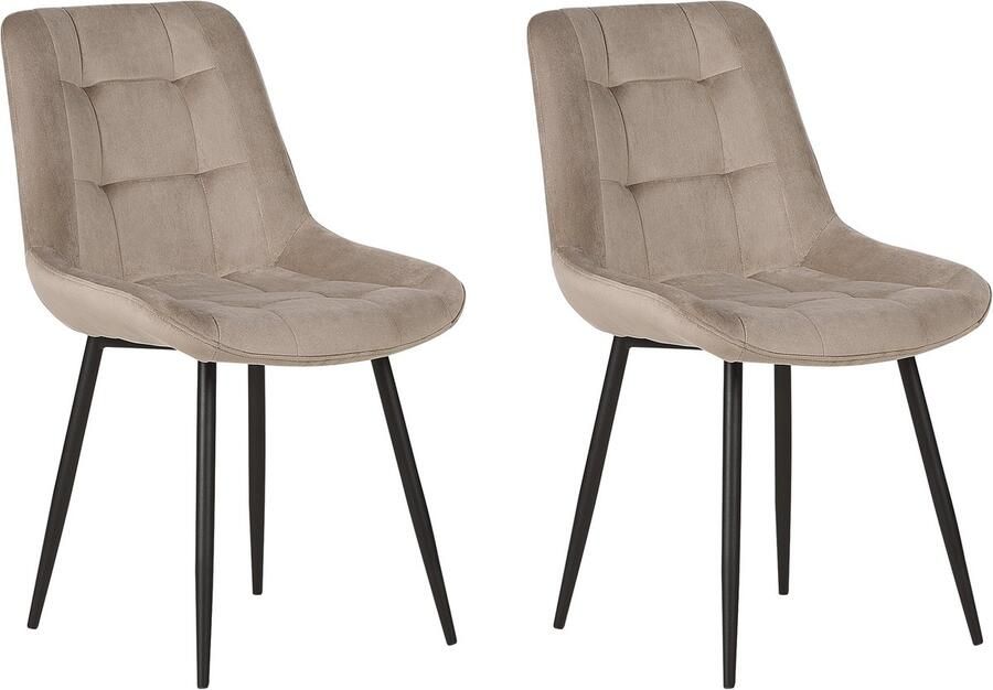 Beliani Set van 2 eetkamerstoelen MELROSE Fluweel Taupe