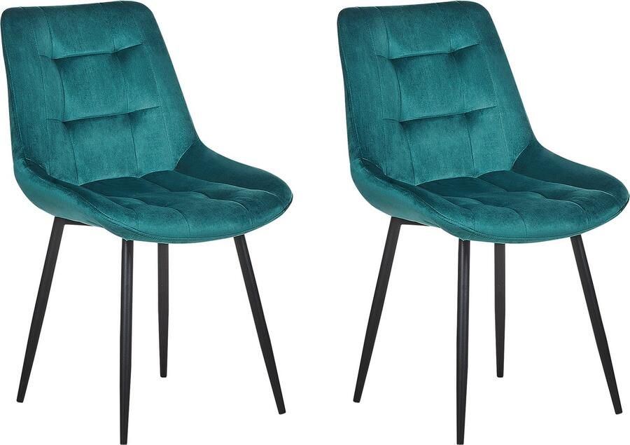 Beliani Set van 2 eetkamerstoelen MELROSE Fluweel Turquoise