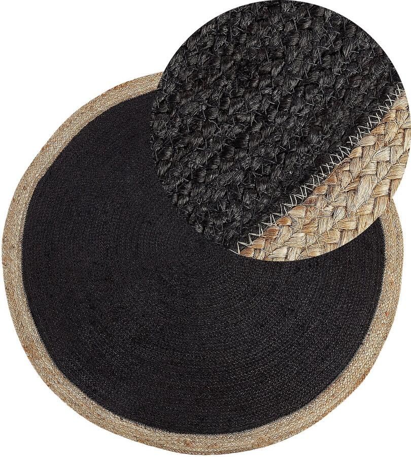 Beliani MENEMEN Vloerkleed Zwart 120 x 120 cm Jute