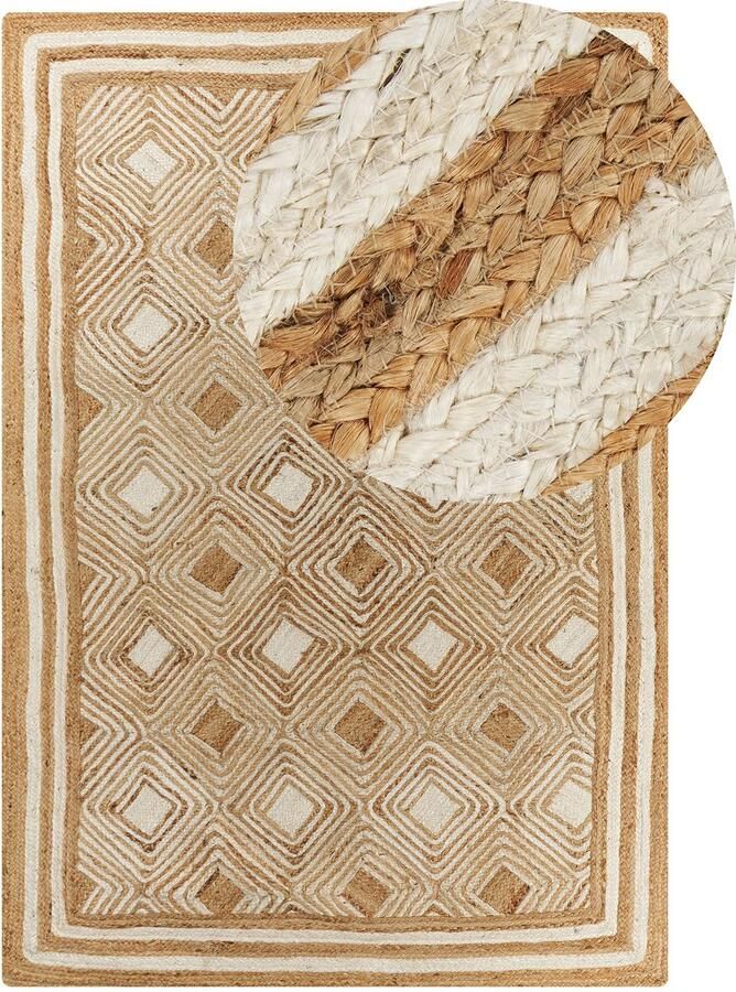 Beliani MENGEN Vloerkleed Lichtbeige 160 x 230 cm Jute