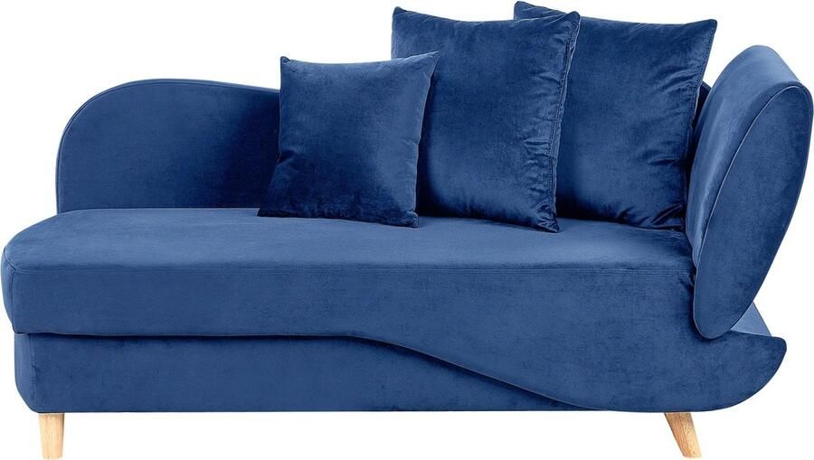 Beliani Rechtszijdige chaise longue MERI Fluweel Marineblauw met opbergruimte