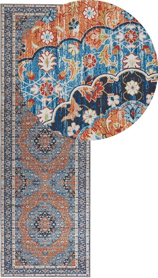 Beliani Vloerkleed blauw en oranje 80 x 240 cm MIDALAM - Foto 2