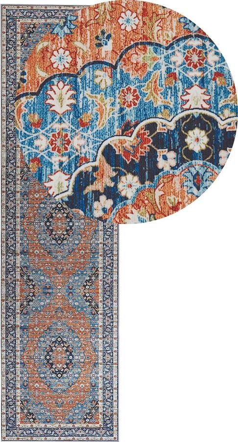 Beliani Vloerkleed blauw en oranje 80 x 300 cm MIDALAM - Foto 2