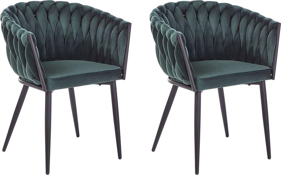 Beliani MILAN Eetkamerstoel set van 2 Donkergroen Fluweel