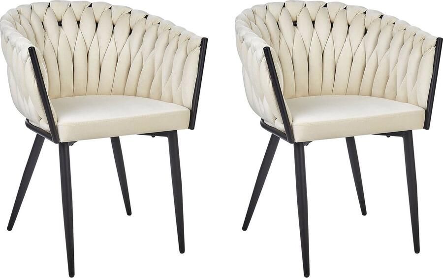 Beliani MILAN Eetkamerstoel set van 2 Lichtbeige Fluweel