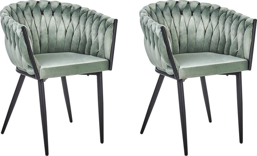 Beliani MILAN Eetkamerstoel set van 2 Lichtgroen Fluweel