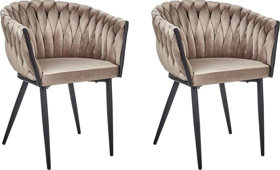 Beliani MILAN Eetkamerstoel set van 2 Taupe Fluweel