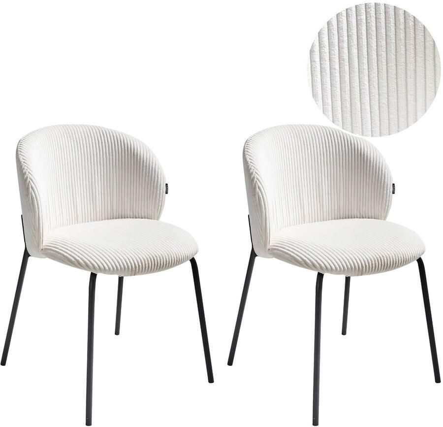 Beliani Set van 2 eetkamerstoelen MILES Corduroy Gebroken wit