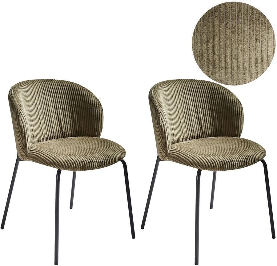 Beliani Set van 2 eetkamerstoelen MILES Corduroy Olijfgroen