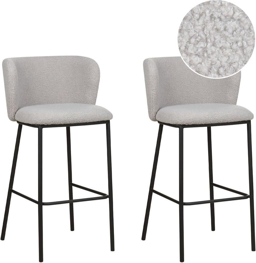 Beliani Set van 2 barstoelen MINA Bouclé Lichtgrijs - Foto 2