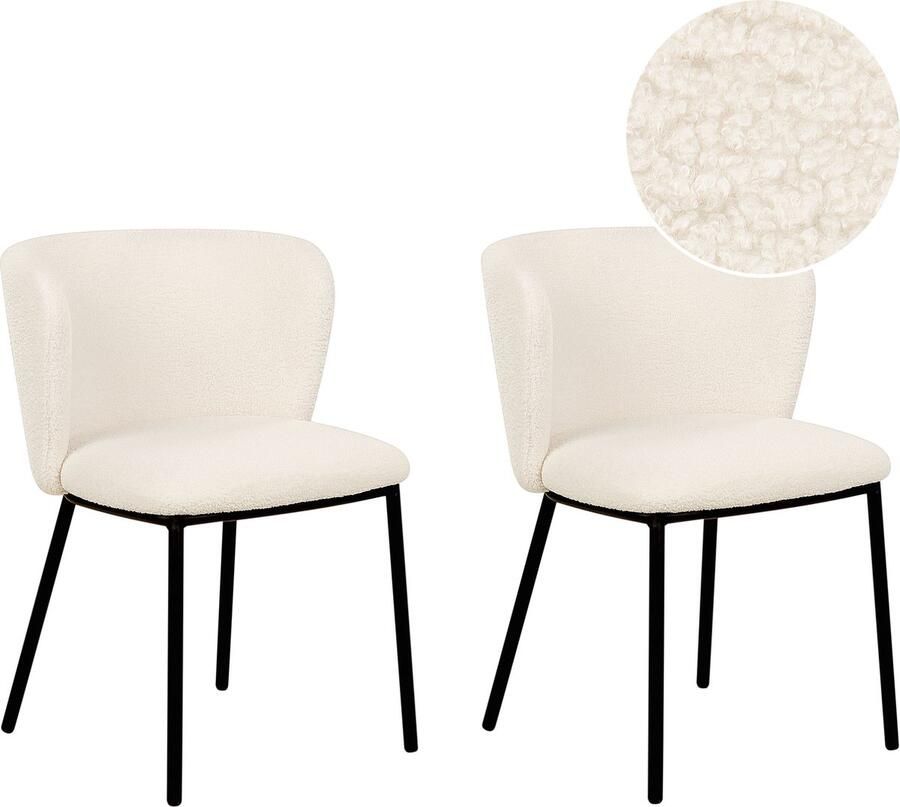Beliani Set van 2 eetkamerstoelen MINA Bouclé Gebroken wit - Foto 2