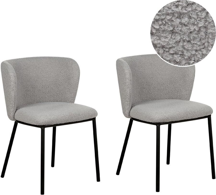Beliani Set van 2 eetkamerstoelen MINA Bouclé Grijs - Foto 2