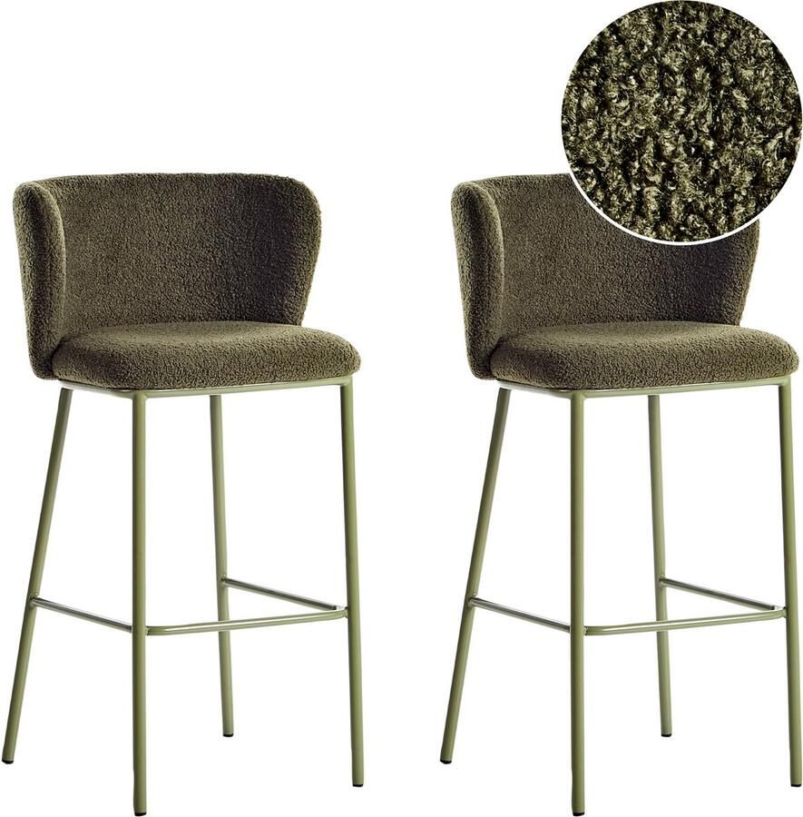 Beliani MINA II Barkruk set van 2 Donkergroen Bouclé