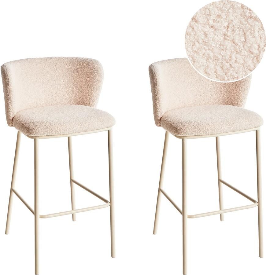 Beliani MINA II Barkruk set van 2 Lichtbeige Bouclé