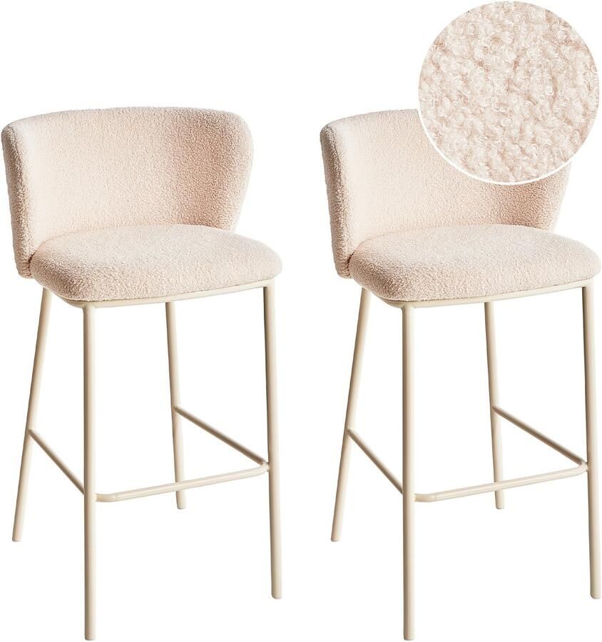 Beliani MINA II Barkruk set van 2 Lichtbeige Bouclé - Foto 2