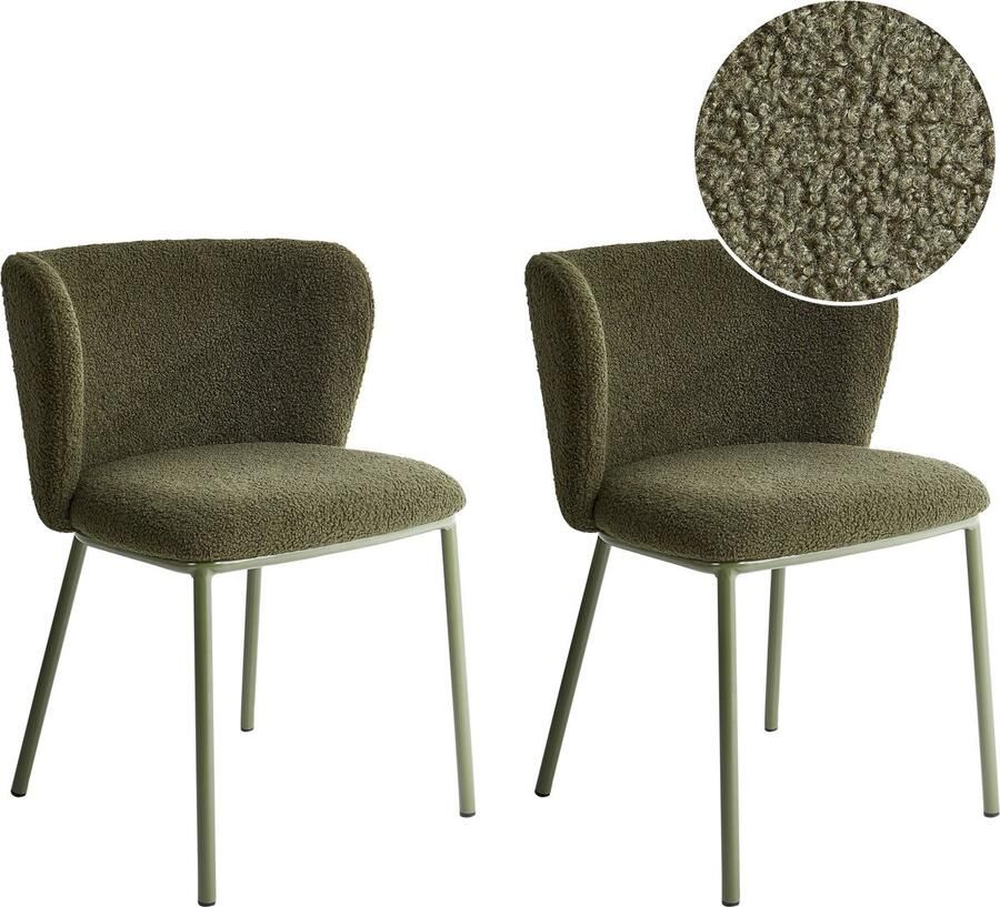 Beliani MINA II Eetkamerstoel set van 2 Groen Boucle
