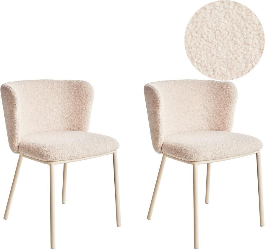 Beliani Set van 2 eetkamerstoelen MINA II Bouclé Lichtbeige - Foto 2