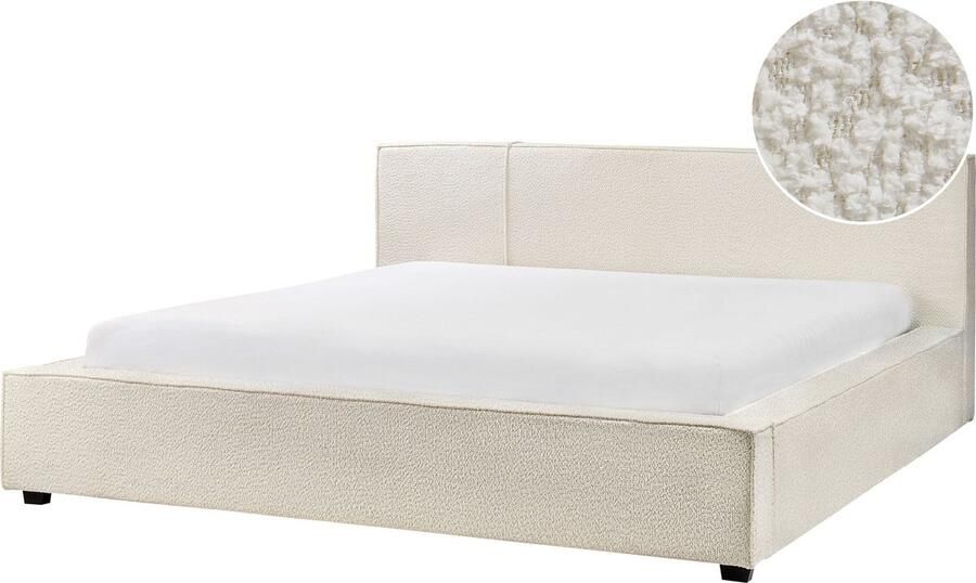 Beliani -MIRANDE-Tweepersoonsbed-Gebroken wit-180 x 200 cm-Bouclé