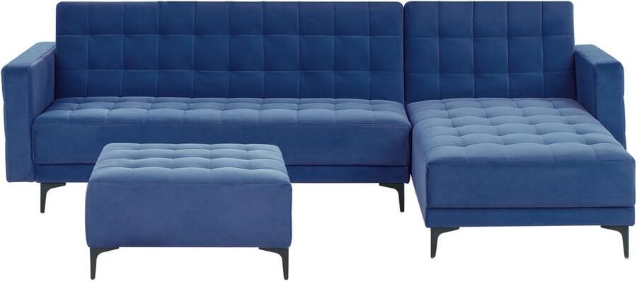 Beliani Modulaire hoekslaapbank ABERDEEN Fluweel Blauw 4-zitter Linkerzijde