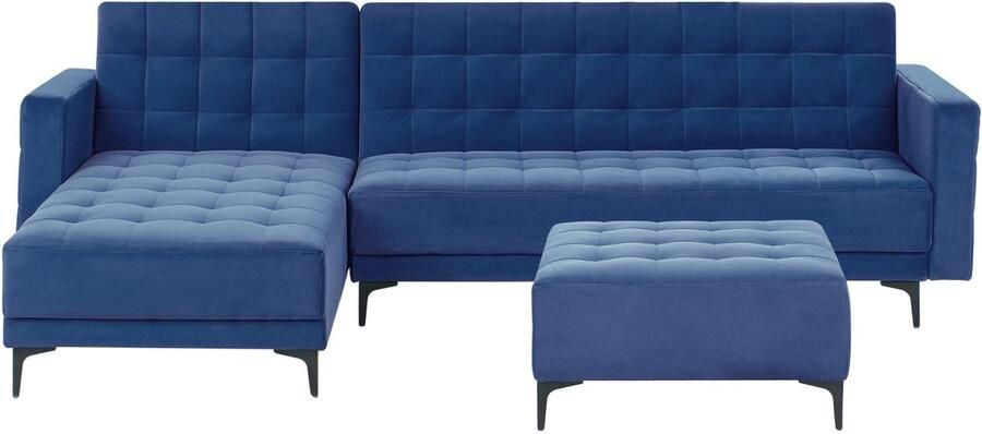 Beliani Modulaire hoekslaapbank ABERDEEN Fluweel Blauw 4-zitter Rechterzijde