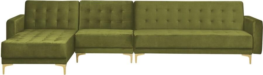 Beliani Modulaire hoekslaapbank ABERDEEN Fluweel Groen 5-zitter Rechterzijde