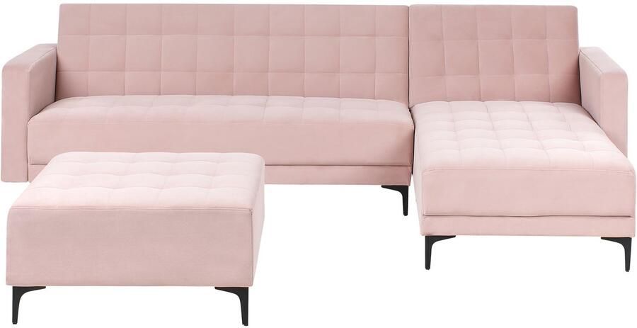 Beliani Modulaire hoekslaapbank ABERDEEN Fluweel Pastelroze 4-zitter Linkerzijde