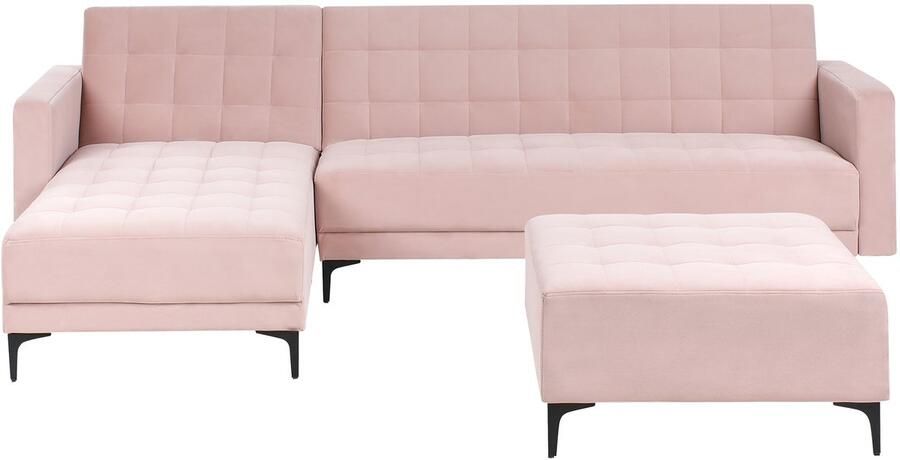 Beliani Modulaire hoekslaapbank ABERDEEN Fluweel Pastelroze 4-zitter Rechterzijde