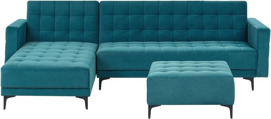 Beliani Modulaire hoekslaapbank ABERDEEN Fluweel Zeeblauw 4-zitter Rechterzijde