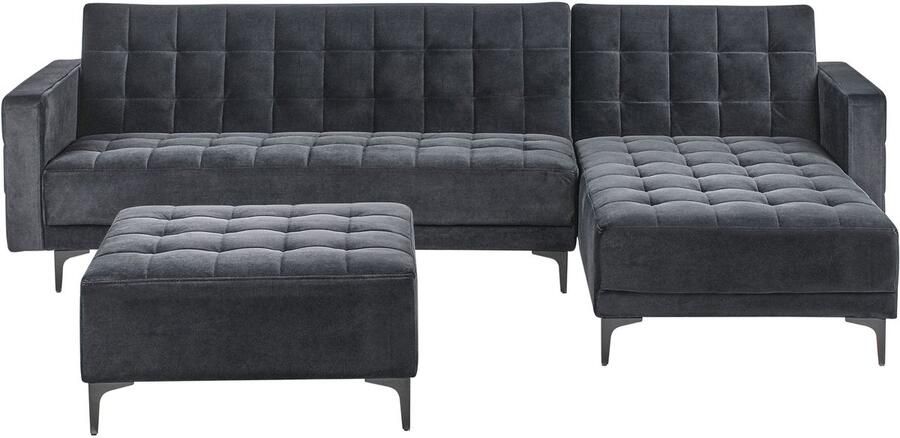 Beliani Modulaire hoekslaapbank ABERDEEN Fluweel Zwart 4-zitter Linkerzijde