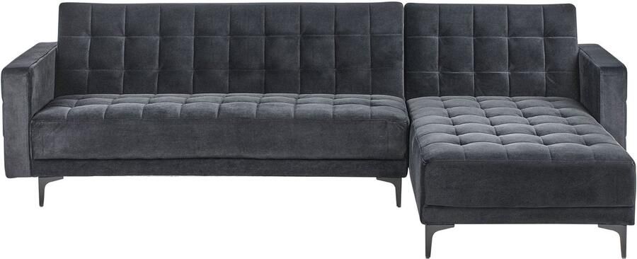 Beliani Modulaire hoekslaapbank ABERDEEN Fluweel Zwart 4-zitter Linkerzijde