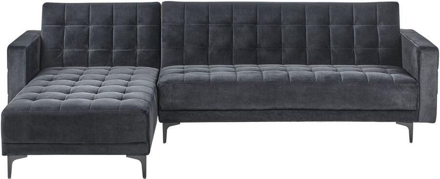 Beliani Modulaire hoekslaapbank ABERDEEN Fluweel Zwart 4-zitter Rechterzijde