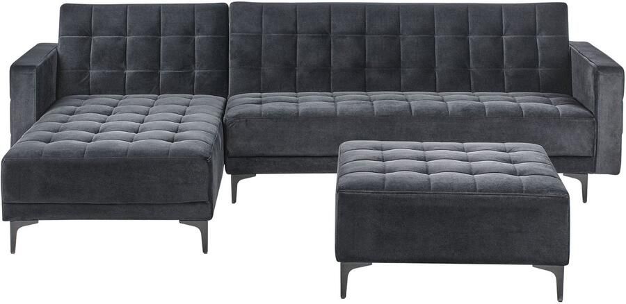 Beliani Modulaire hoekslaapbank ABERDEEN Fluweel Zwart 4-zitter Rechterzijde