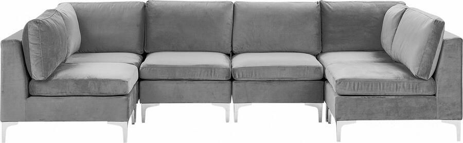 Beliani Modulaire U-vormige bank EVJA Fluweel Grijs 6-zitter
